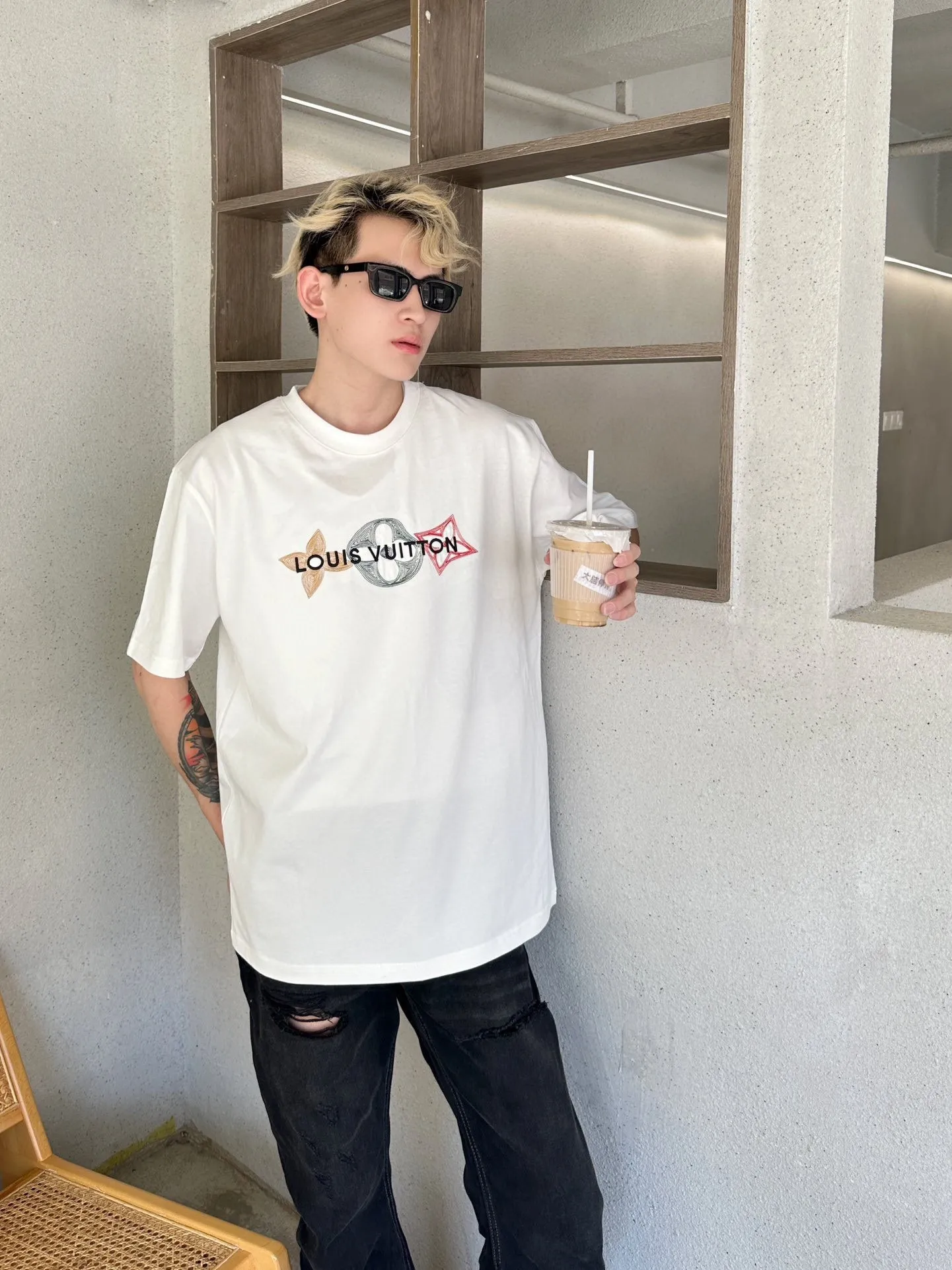 Louis Vuitton/Louis Vuitton 24ss embroidered three-letter short sleeves